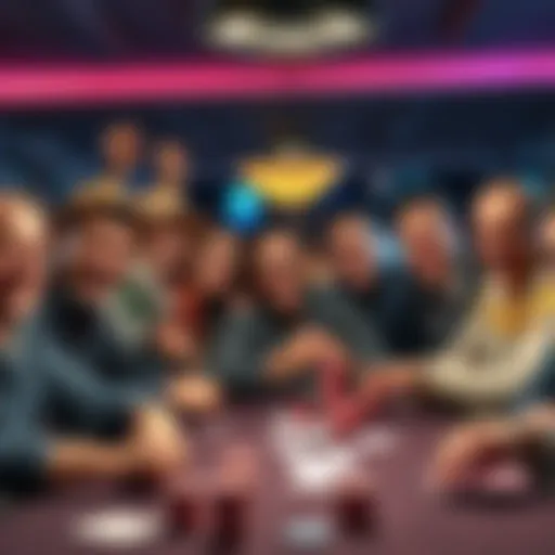Poker players celebrating their wins A group of diverse poker players smiling and celebrating at a table with cards and chips