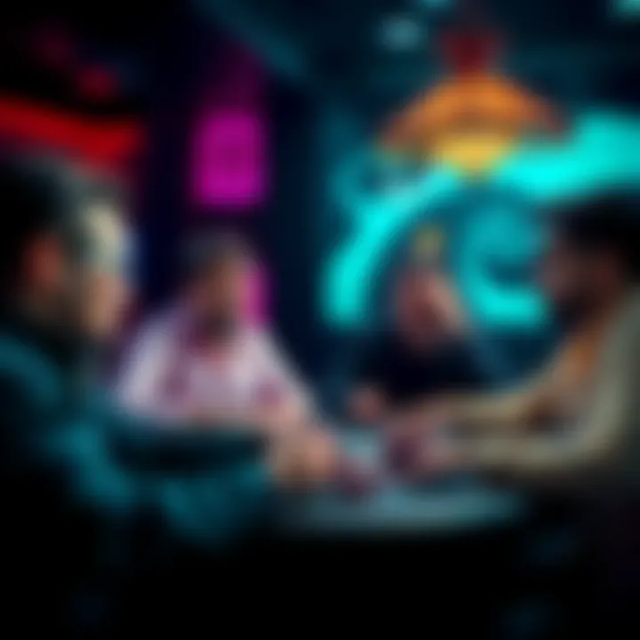 Poker players discussing app security A group of poker players talking with concerned expressions about the security of the Hijack Poker App.