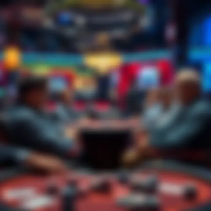 A group of poker players at a table in a casino discussing high rake fees