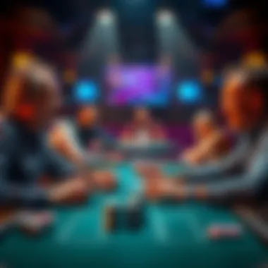 Poker players discussing a game Two poker players animatedly debating whether to repeat a game, showing humor and camaraderie at the poker table.