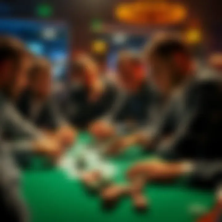 Poker players analyzing a flop hand A group of poker players considering their next move after a large bet on the flop.