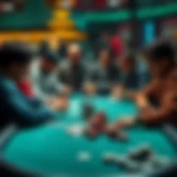 Group of players intensely focused on a poker game with high stakes cash on the table