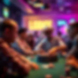 A group of poker players engaged in a tense game at the Lodge Card Club in Austin, with one player looking concerned after being approached for help.