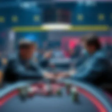 Two poker players sitting at a table, practicing their strategies and techniques before a low-stakes live tournament