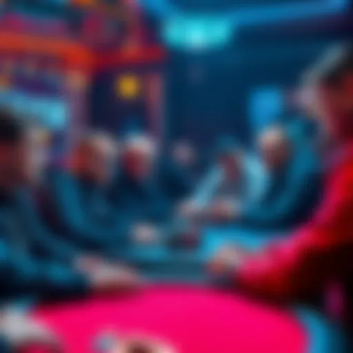 A group of poker players sitting around a table, some looking hesitant while sharing their online poker usernames after winning a tournament.