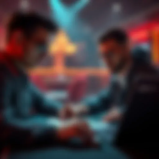 Two poker players analyzing hands with solver software on a laptop