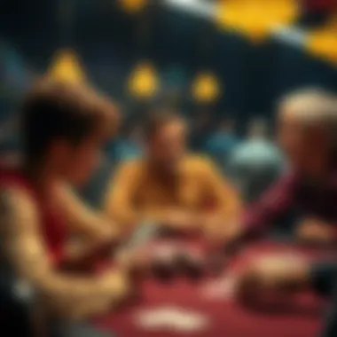 A young player watches an older player as they play poker, discussing the strategy of showing cards.