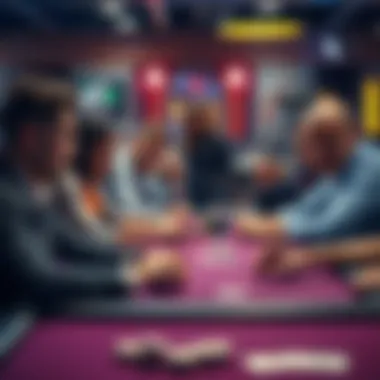 A group of poker players sitting around a table, some looking focused while others appear concerned about being filmed, with cameras in the background.