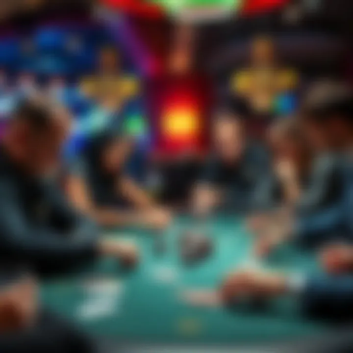 A tense poker game in a casino, with players focused on their cards and chips, one player making an unexpected comment that changes the game dynamics.