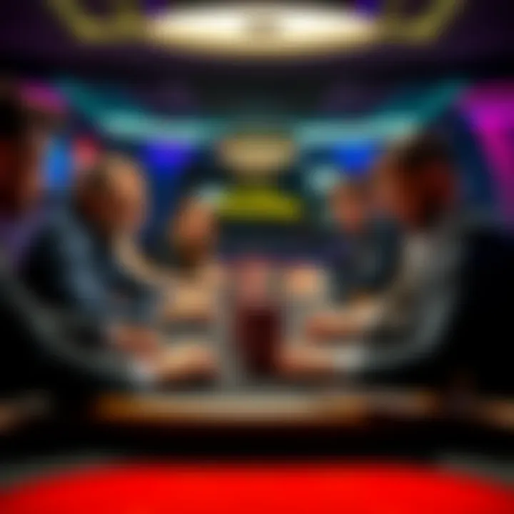 A group of focused poker players analyzing their hands at a casino table