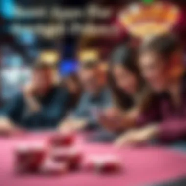 Group of people playing poker on mobile apps with excited expressions
