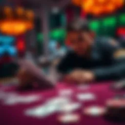 A player analyzing poker hands and betting strategies before the flop, with cards laid out on a table.