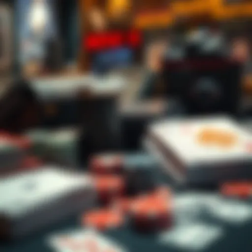 A collection of poker books and instructional videos on a table with cards and chips.