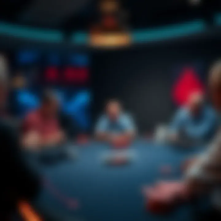 A poker table with players and a floor team discussing rules and decisions