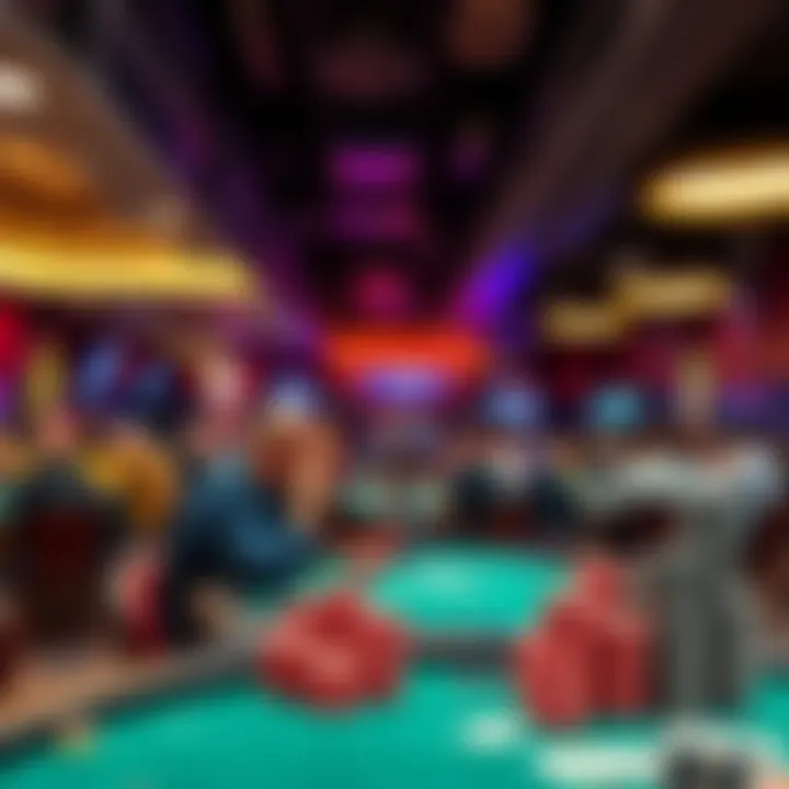 A bustling poker room in McAllen, TX with players at tables and chips stacked high.