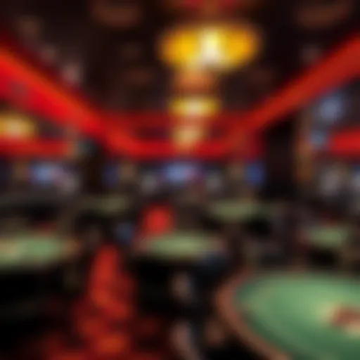 A view of the poker room at Rivers Casino in Philadelphia, showing players at tables and dim lighting