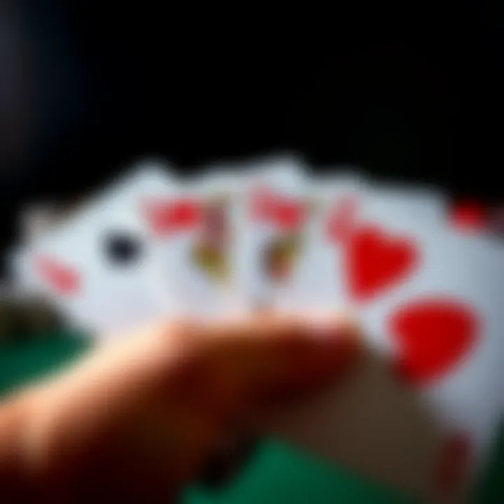 Poker Royal Flush Hand A winning poker hand showing a Royal Flush with Ace, King, Queen, Jack, and Ten of hearts.