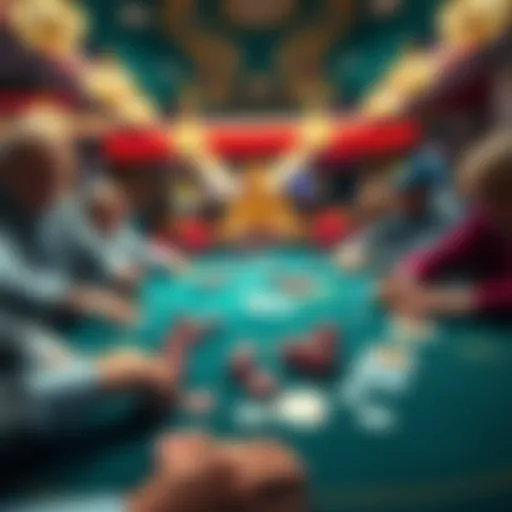 A lively poker table with players in a casino, showcasing chips and cards, representing cash games in Prague and London.