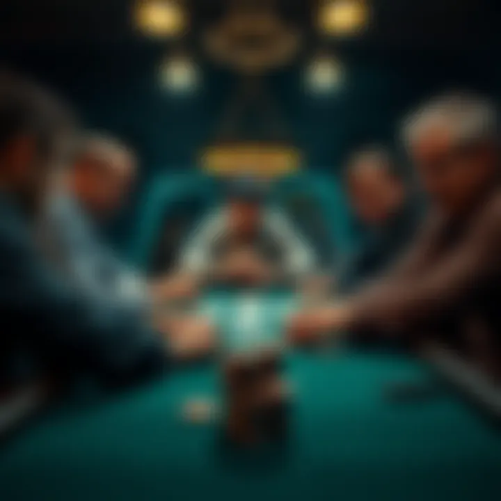 A group of players at a poker table focusing on their cards with a more straightforward approach.