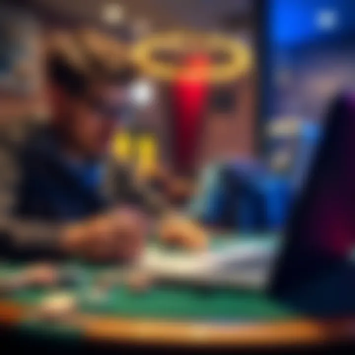 Poker Strategy Guide for Beginners A beginner learning poker strategies with cards and a laptop.