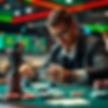A poker player analyzing cards and calculating pot odds and MDF in a game setting.