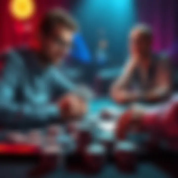 A poker player analyzing a hand with chips and cards on the table