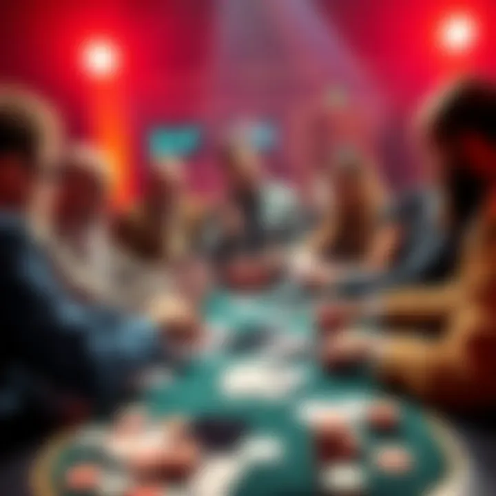 A group of poker experts discussing strategies around a table filled with cards and chips