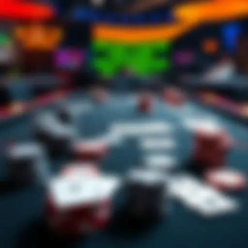 A poker table showing few cards and stacks of chips, illustrating a high-stakes game with aggressive players
