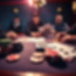 A poker table scene featuring chips and cards, showing intense gameplay as a player makes a bluff.