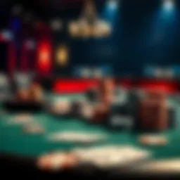 A poker table displaying cards and chips, highlighting the competitive nature of the game.