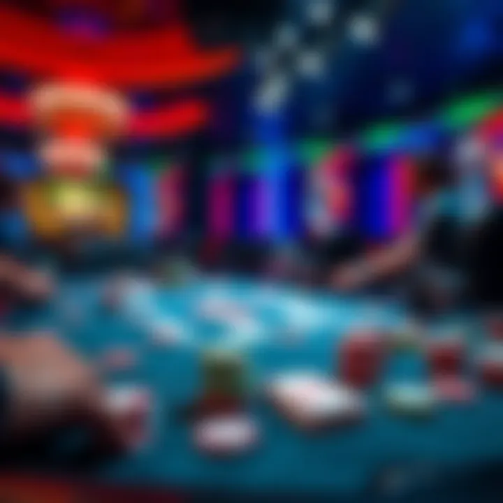 A lively poker table set with colorful chips and playing cards during a cash game at the WSOP