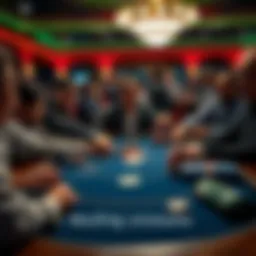 Poker Table at Casino A confident poker player at a casino table, handling chips with ease and surrounded by focused players.