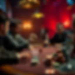 A tense moment at a poker table as a player bluffs with a weak hand, causing shock among other players.