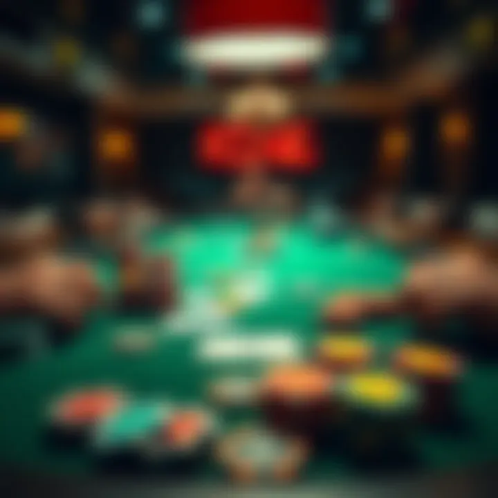 A poker table filled with colorful chips and cards during an intense game night