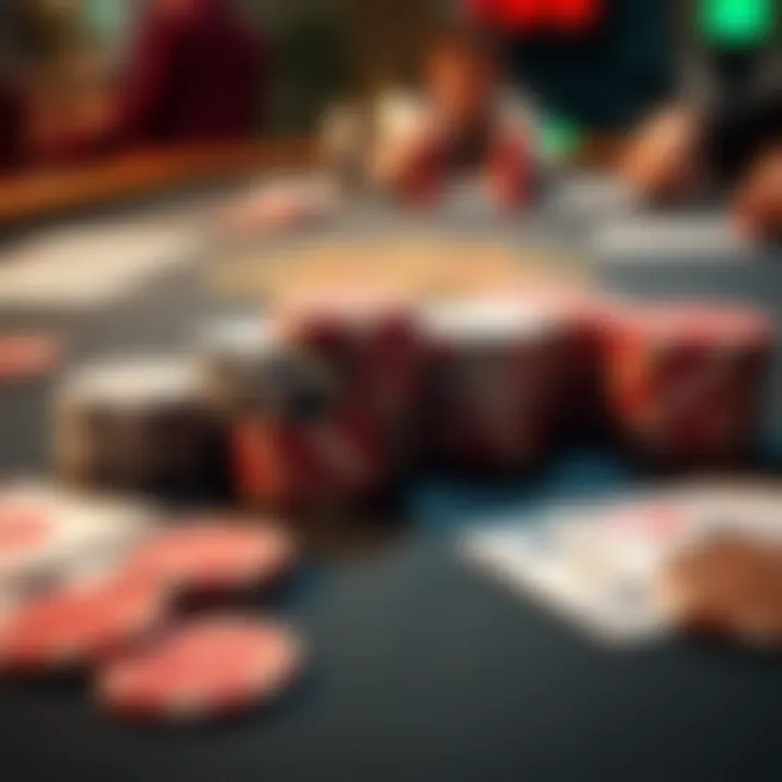 A poker table displaying poker chips and playing cards, highlighting the strategic nature of the game over luck