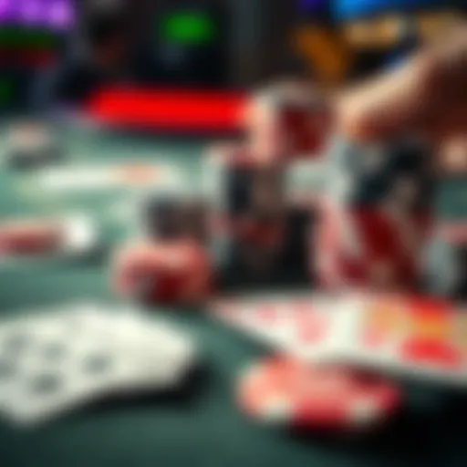 A close-up of a poker table featuring stacked chips and playing cards, illustrating strategies for winning in low VPIP games.