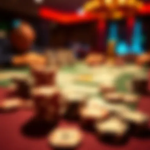 A poker table with chips and cards during an intense game
