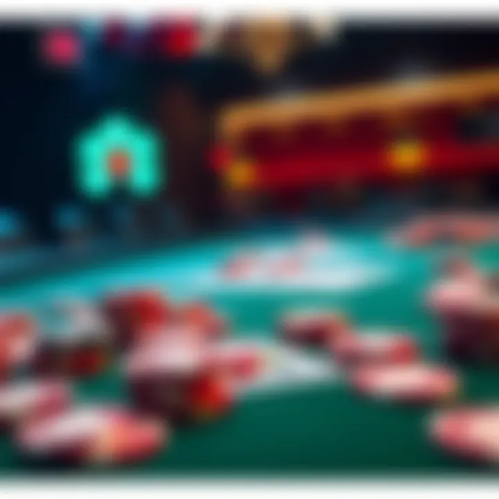 A poker table featuring various chips and playing cards, illustrating the tension of fees involved in gameplay.