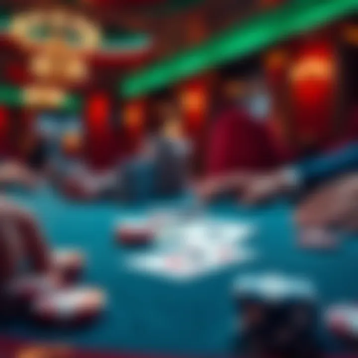 Close-up of a poker table showing cards and chips during a critical moment in a game