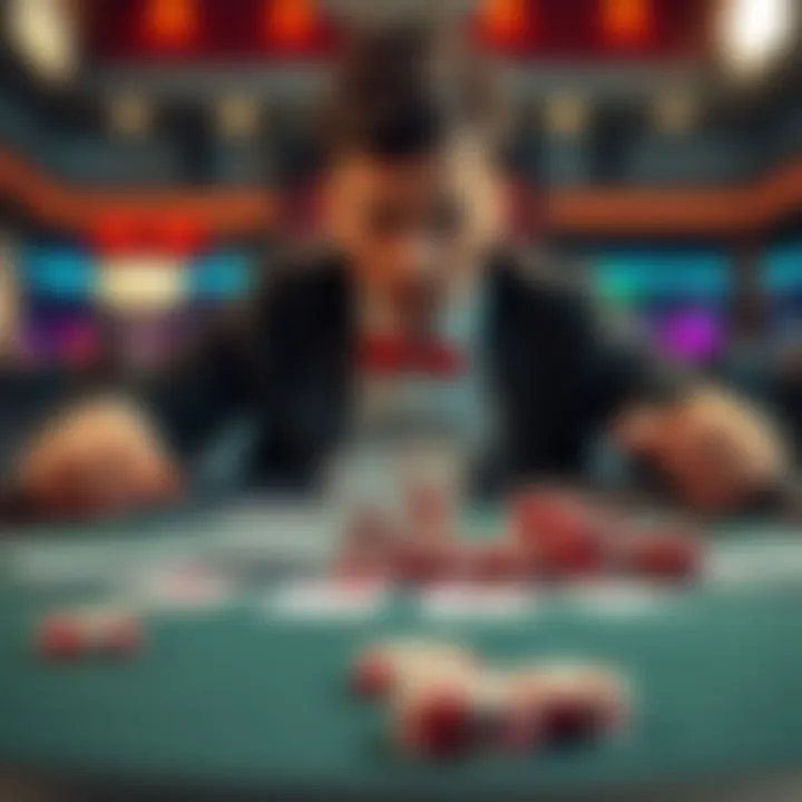A poker table displaying cards with a player looking concerned