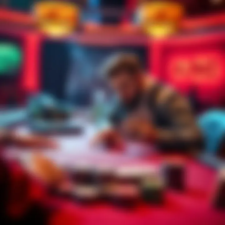 Poker Table Decision A poker player considers a big bet with cards in hand at a tense poker table
