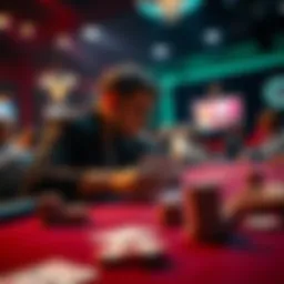 A player contemplating an all-in move at a poker table during a tense moment in a tournament bubble with chips and cards on the table.