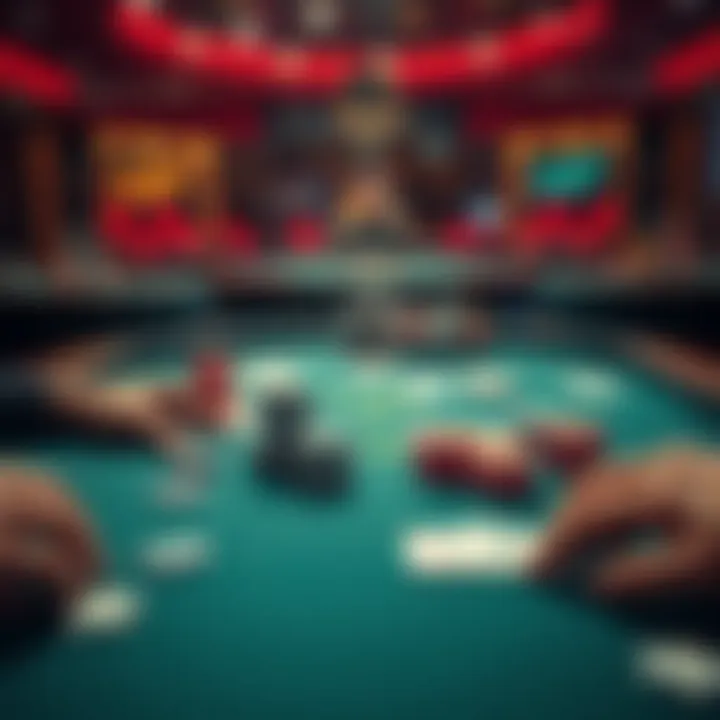 A deep stack poker game setup showing players' cards and large stacks of chips on the table.