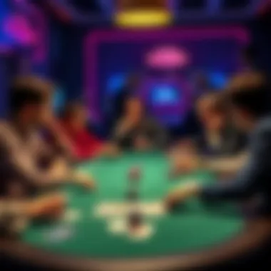 A poker table scene showing players reacting to loud discussions about folded cards, illustrating frustration among them.
