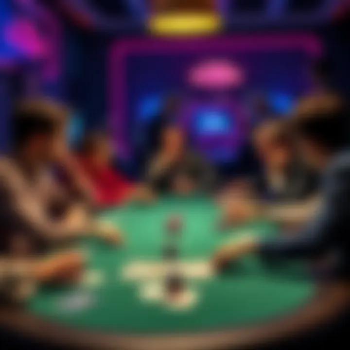 A poker table scene showing players reacting to loud discussions about folded cards, illustrating frustration among them.