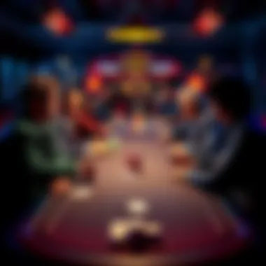 A group of poker players at a table, showing proper etiquette and interaction during a game.