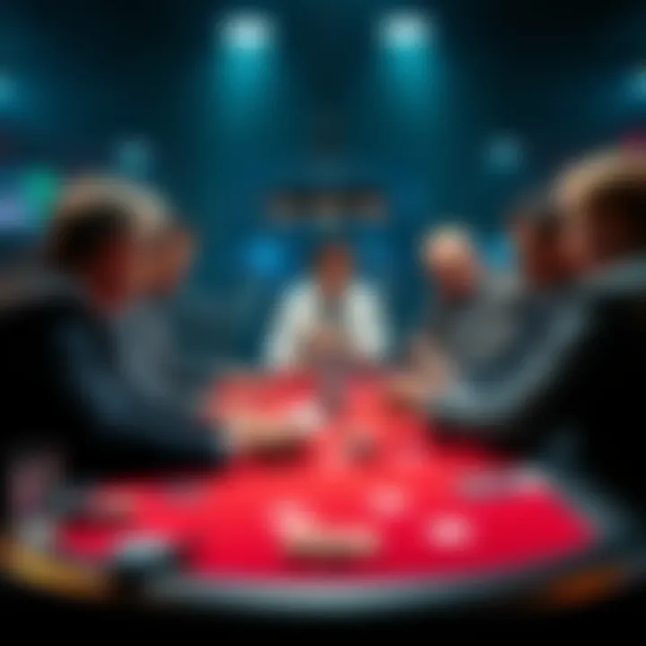 A group of poker players at a table, one player giving unsolicited advice to another. The atmosphere is tense, with players focused on their cards and the dealer overseeing the game.