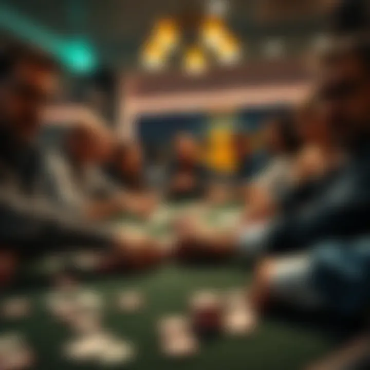 Group of friends playing poker at a table in Arizona, featuring cards and poker chips