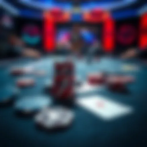 A view of a poker table with chips and cards during a live game