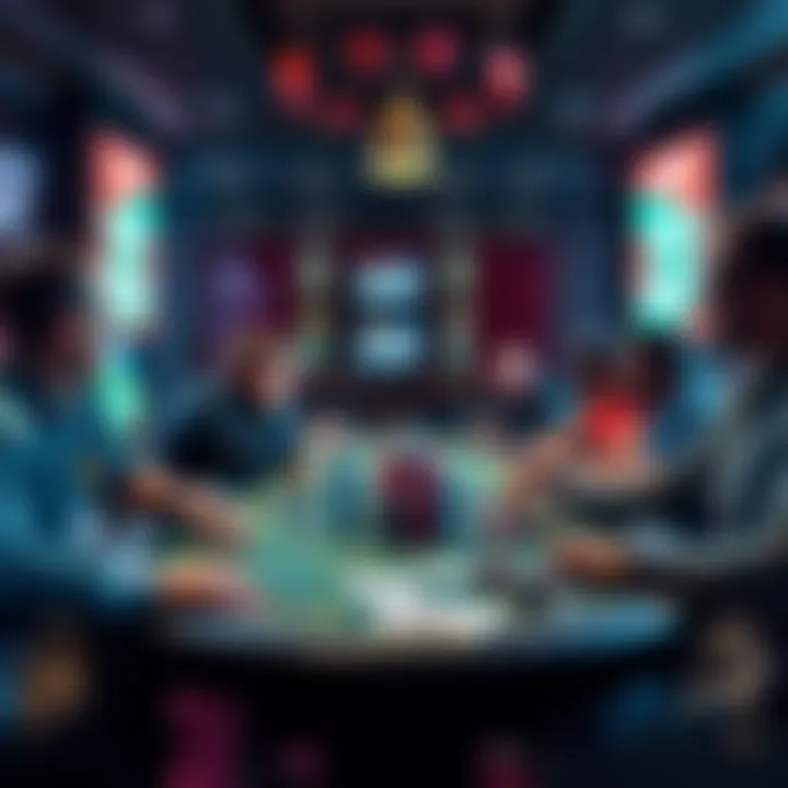 A lively poker table with players engaged in a game in Philadelphia, showcasing excitement on game day between Lions and Eagles.